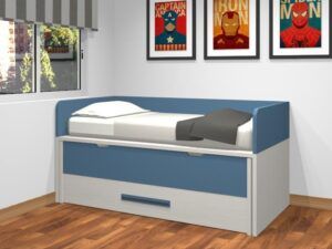 Compacta triple con cama desplazable y nido. Cama alta con brazos.