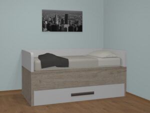 Compacta con tres camas en blanco y terra