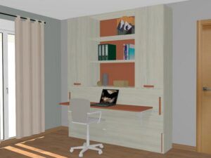 Cama abatible con escritorio de 90 x 190 ó 200 con 2 puertas laterales y estantes fondo 38