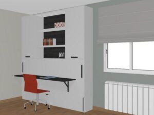 Cama abatible con escritorio de 105 X 190 o 200  con 2 puertas laterales y estantes fondo 38