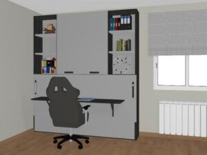 Cama abatible con escritorio de 105 x 190 ó 200 con 2 puertas centrales y estantes fondo 38