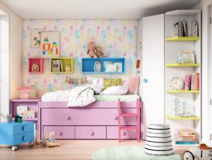Habitación juvenil moderna con mesa extraíble