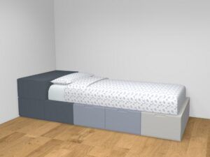 Cama modular con contenedores.
