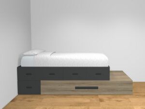 Cama modular con contenedores y nido.
