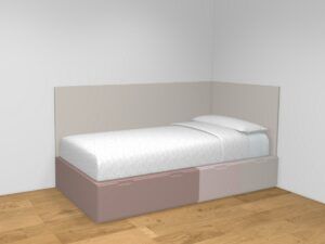 Cama modular con baúl, contenedores y respaldo.