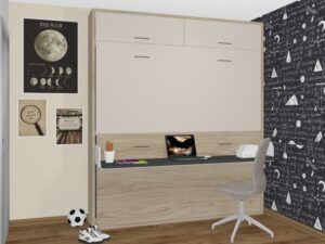 Litera abatible Premium con mesa de estudio y altillos fondo 42 cm