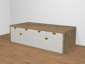 Cama compacta con 4 cajones y 2 contenedores. Altura 55,1 cm. 7 medidas a elegir.