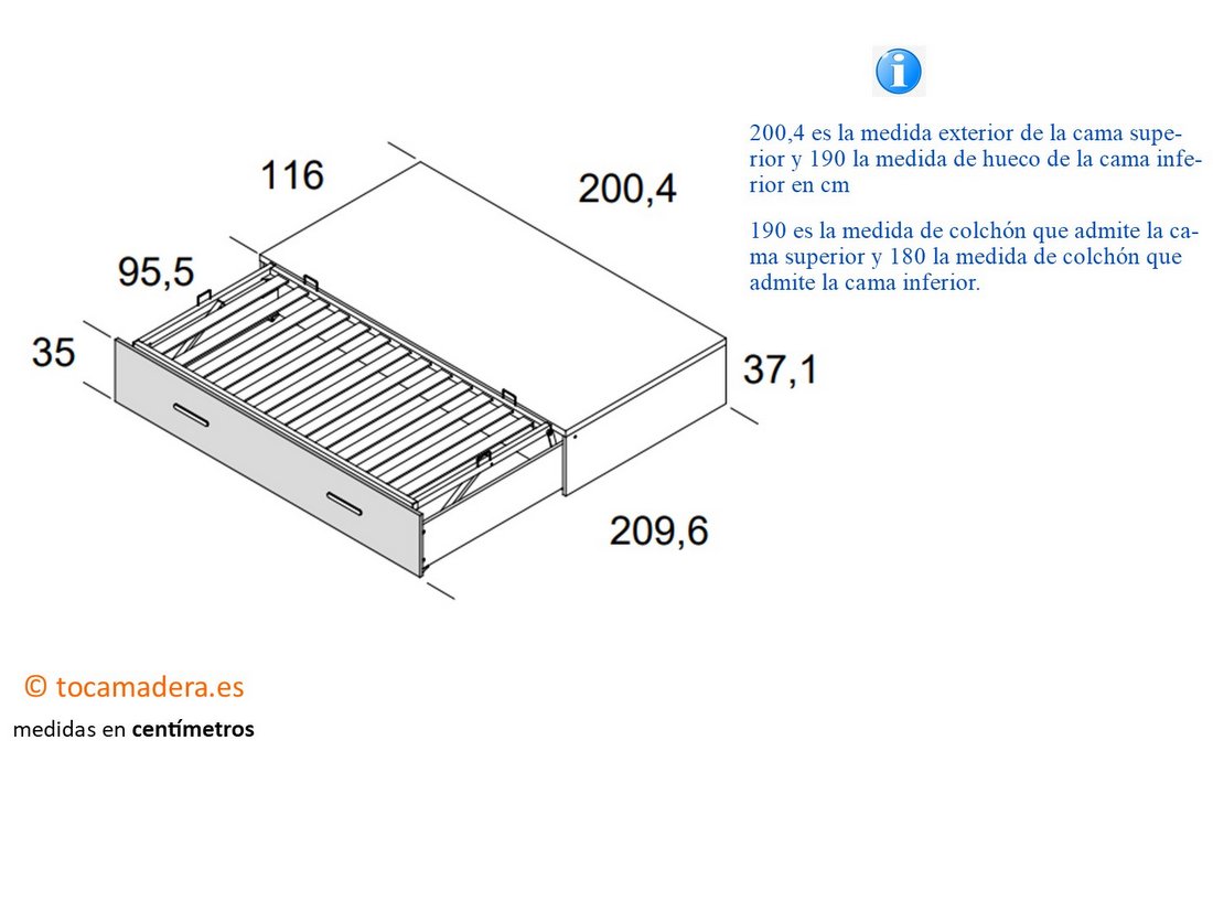 Compacta con nido elevable para colchón de 105 x 190 - Imagen 4
