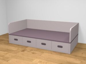 Cama compacta bicolor con 4 contenedores, cabecero, pies y respaldo. 7 medidas a elegir.