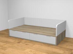Cama compacta con 2 baúl y cabecero, pies y respaldo alto 35 cm. 7 medidas a elegir