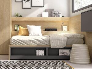 Cama con revisteros, contenedores y arcones. 8 medidas a elegir.