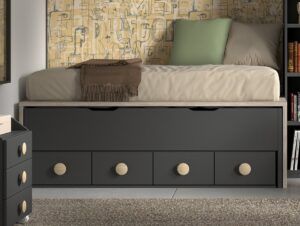 Cama desplazable con 4 contenedores