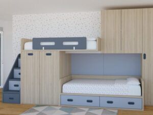 Cama tren personalizable con escalera contenedora y armarios