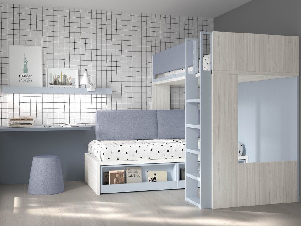 Litera con escalera frontal y cama en escuadra