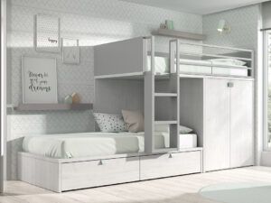 Cama tren con cama inferior con cajones con ruedas