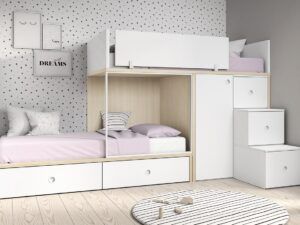 Cama tren con escalera de contenedores