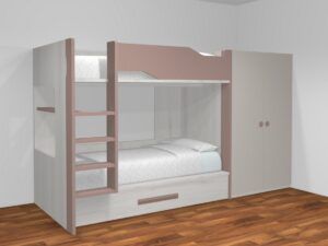 Litera infantil con cama inferior con nido y armario. 4 medidas a elegir.