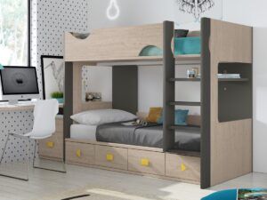 Litera con 4 contenedores con guías, luz por leds y doble USB. 4 medidas a elegir