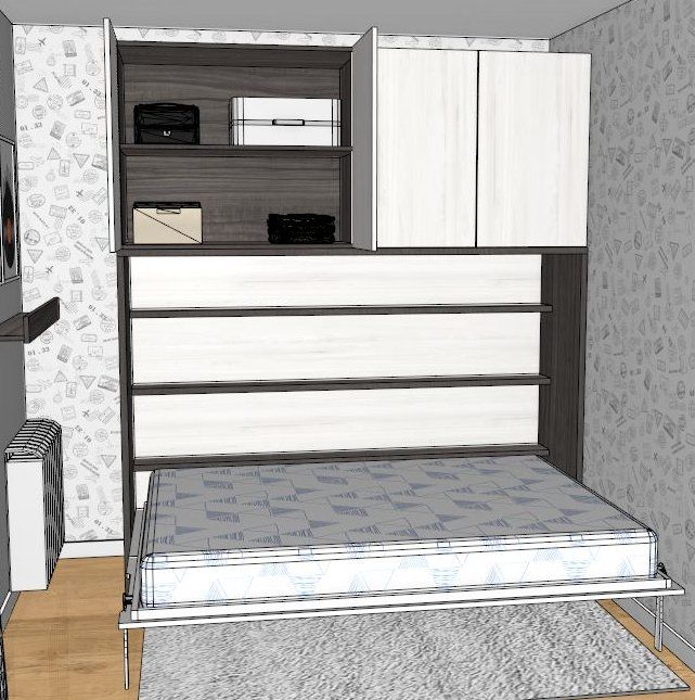 Cama abatible horizontal para colchones de 135, 140 ó 150 con altillos y estantes interiores. - Imagen 3
