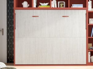 Cama abatible horizontal para colchones de 135, 140 y 150 con estantes interiores.