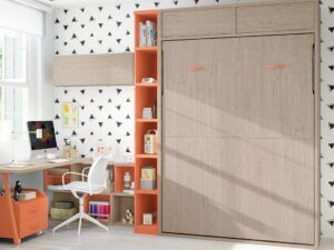 Cama abatible con altillos y estantes interiores fondo 57,5 cm