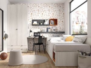 Dormitorio juvenil con compacta con cajones y un gran contenedor