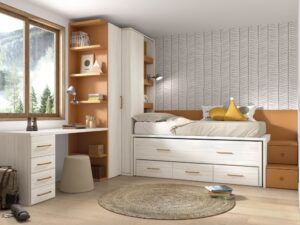 Cama desplazable con escalera y armario rincón