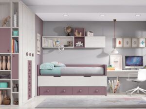 Juvenil con cama desplazable, armario de gran capacidad y zona de estudio