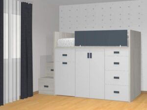Cama alta con armarios y mesa extraible