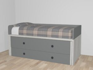 Compacta con tres camas, respaldo y brazos