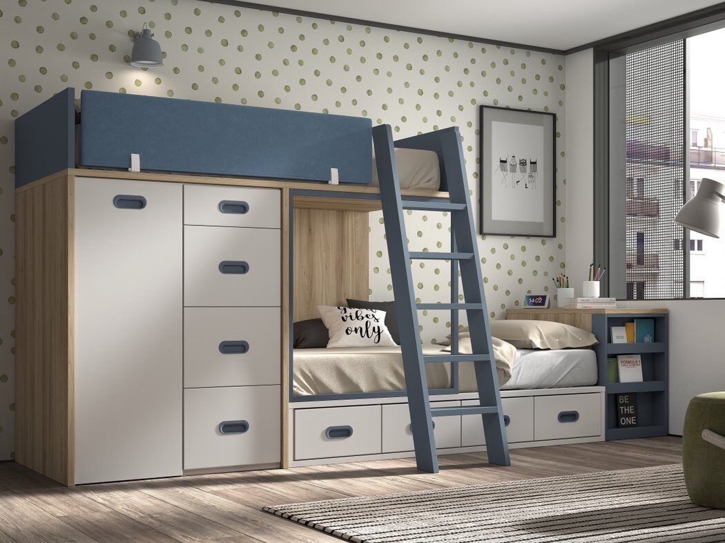 Cama tren con armario y mesa estudio extraíbles