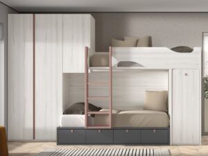 Cama tren con armarios y puente