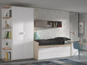 Dormitorio juvenil con armario, cama nido y mesa estudio