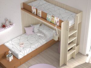 Dormitorio juvenil completo con cama alta y cama modular