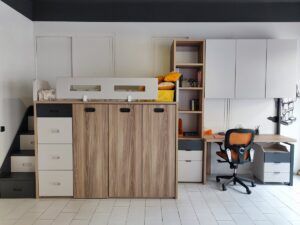 Cama Alta con Almacenaje, Estantería, Puente y Zona de Estudio