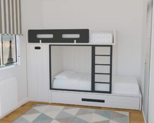 Cama tren corta con 3 camas y armario