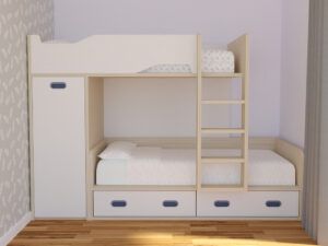 Cama tren con escalera de madera