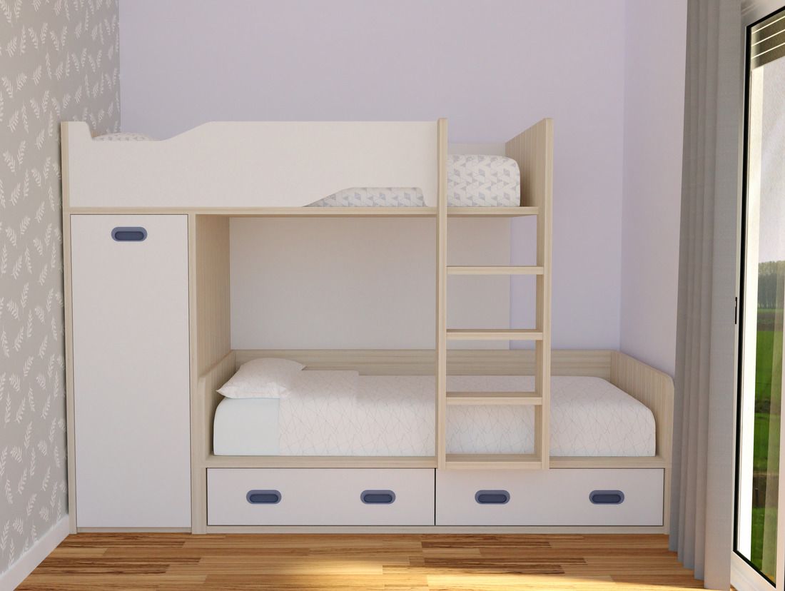 Cama tren corta con escalera de madera