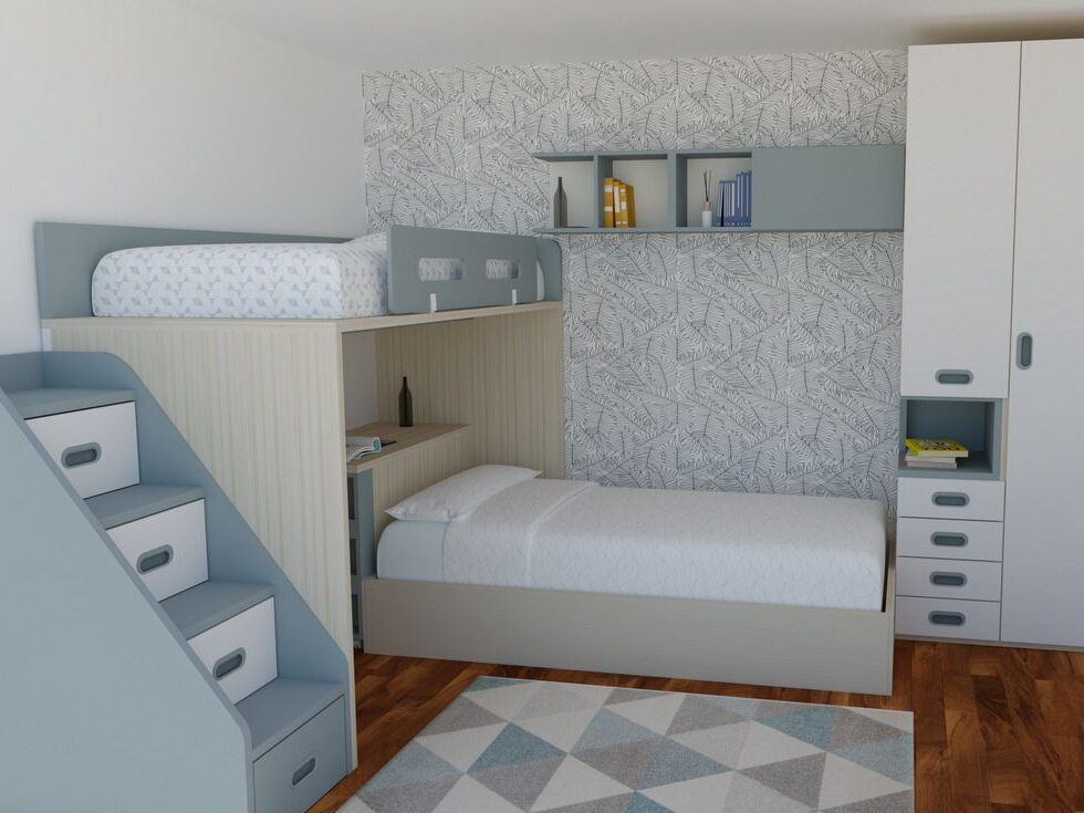 Dormitorio Juvenil con cama alta en L
