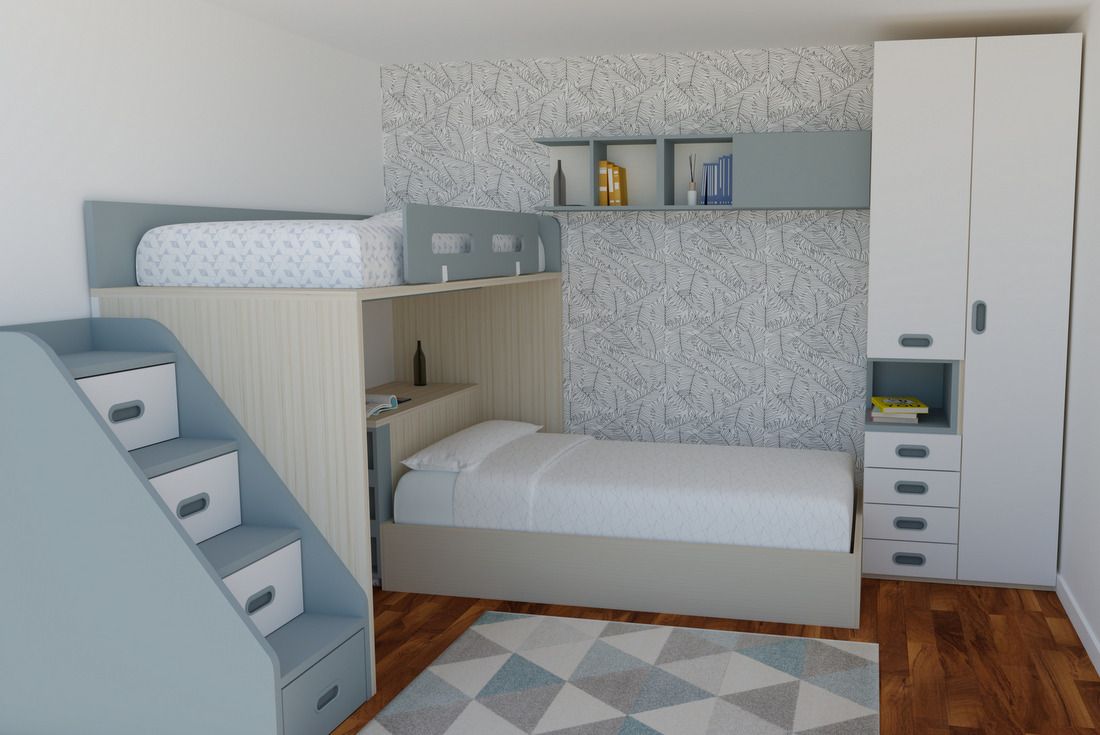 Dormitorio Juvenil con cama alta en L