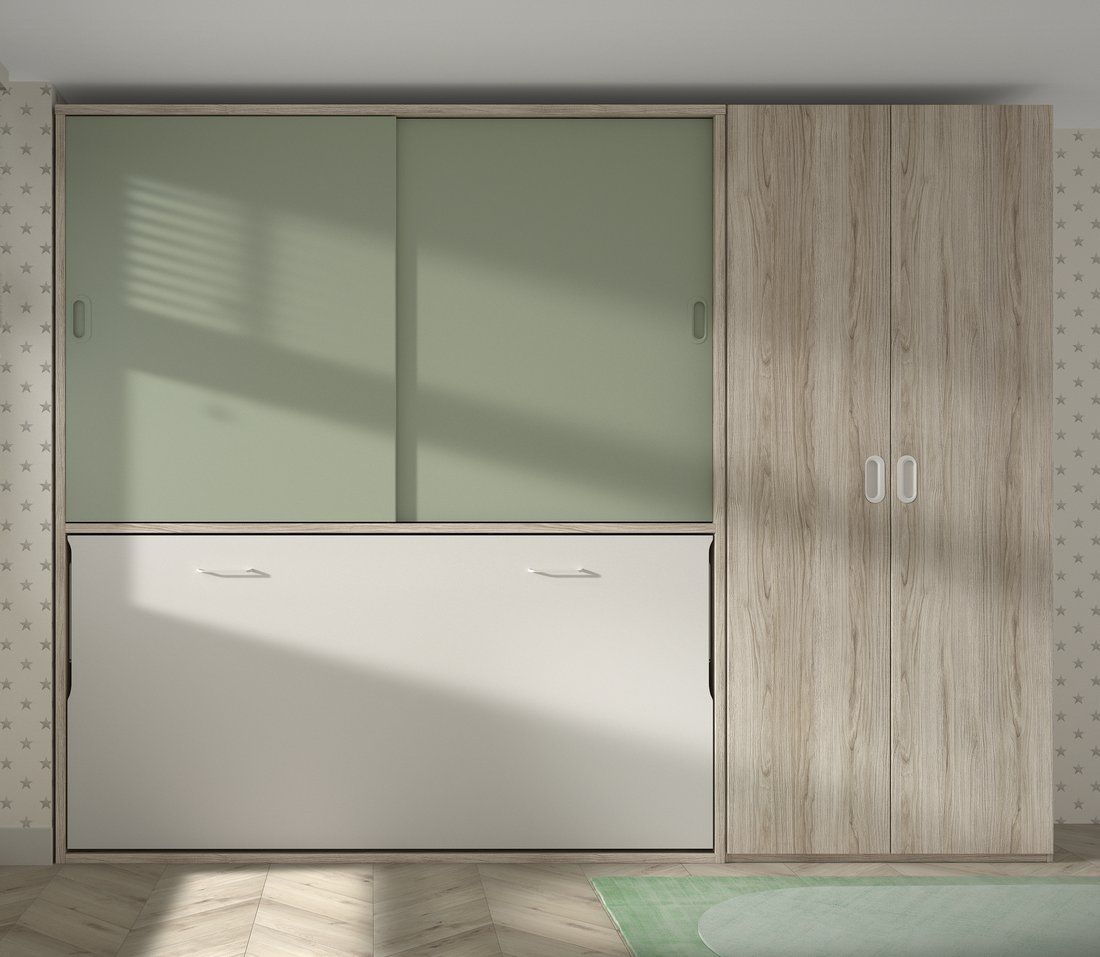 Cama abatible premium con armario y estantes interiores
