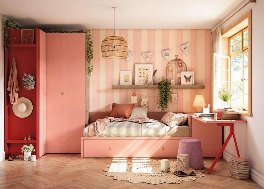 Dormitorio juvenil moderno inspirado en la naturaleza