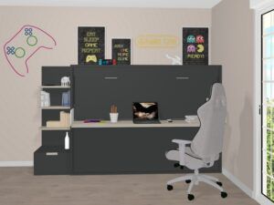 Cama abatible matrimonio con escritorio. 4 medidas disponibles. Fondo 57,5 cm