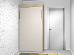 Cama abatible vertical Premium con estantes para colchón de 90 o 105 fondo 57,5 cm.