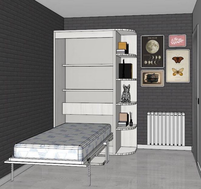 Cama abatible vertical para colchones de 90 y 105 por 190 y 200 con escritorio. Fondo 57,5 cm. - Imagen 3