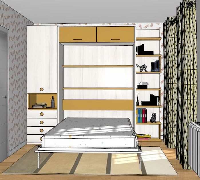 Cama abatible vertical para colchones de 135, 140, 150 y 160 con escritorio y altillo Fondo 57,5 cm. - Imagen 3