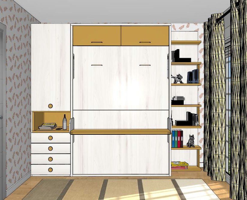 Cama abatible vertical para colchones de 135, 140, 150 y 160 con escritorio y altillo Fondo 57,5 cm. - Imagen 2