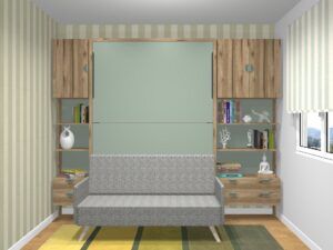 Cama abatible vertical con sofá nórdico de 135 fondo 43 cm.