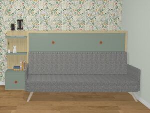 Cama abatible horizontal con sofá nórdico de 190 x 90 fondo 43 cm.