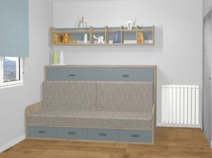 Cama abatible horizontal con sofá 4 cajones para colchones de 90 y 105 fondo cerrada 42 cm. AUTOPORTANTE